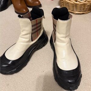 Burberry Black and Cream Plaid Boots